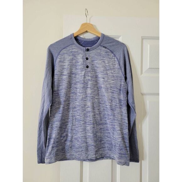 Lululemon Blue Long Sleeve Henley Shirt Metal Vent Tech Men's Size M - Picture 1 of 8